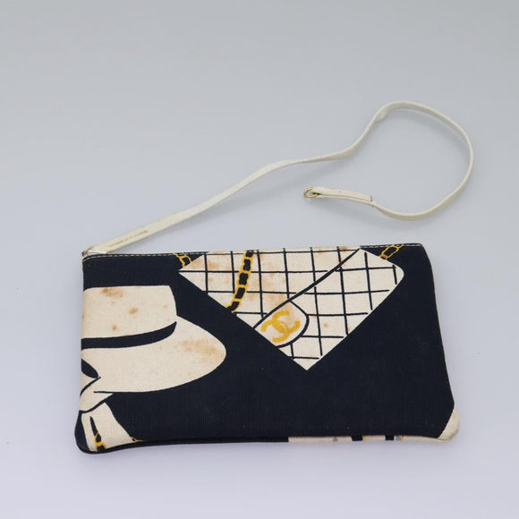 CHANEL Chain Shoulder Bag Canvas Navy Gold CC Auth yk18211