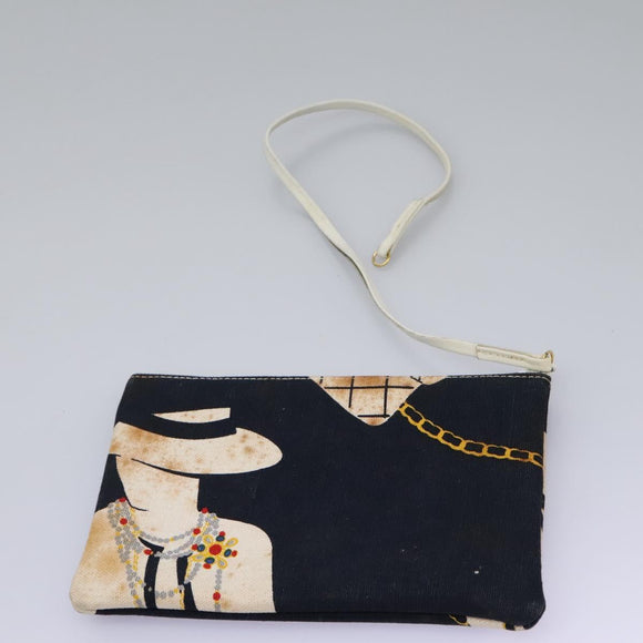 CHANEL Chain Shoulder Bag Canvas Navy Gold CC Auth yk18211