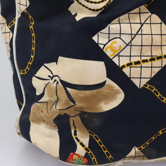 CHANEL Chain Shoulder Bag Canvas Navy Gold CC Auth yk18211