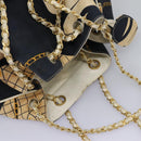 CHANEL Chain Shoulder Bag Canvas Navy Gold CC Auth yk18211-14
