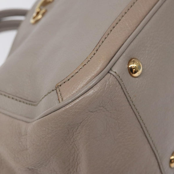 Salvatore Ferragamo Gancini Chain Hand Bag Leather Gray Gold Auth yk18218