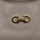 Salvatore Ferragamo Gancini Chain Hand Bag Leather Gray Gold Auth yk18218-17