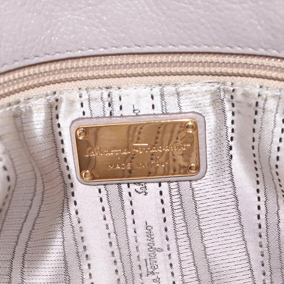 Salvatore Ferragamo Gancini Chain Hand Bag Leather Gray Gold Auth yk18218