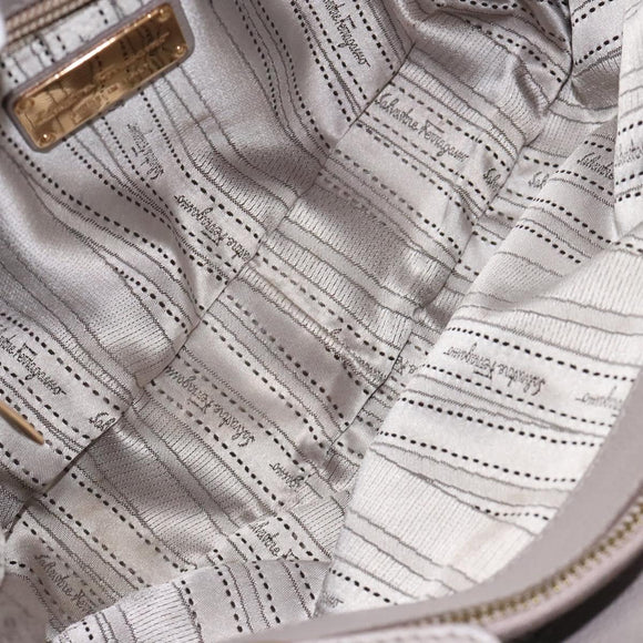 Salvatore Ferragamo Gancini Chain Hand Bag Leather Gray Gold Auth yk18218