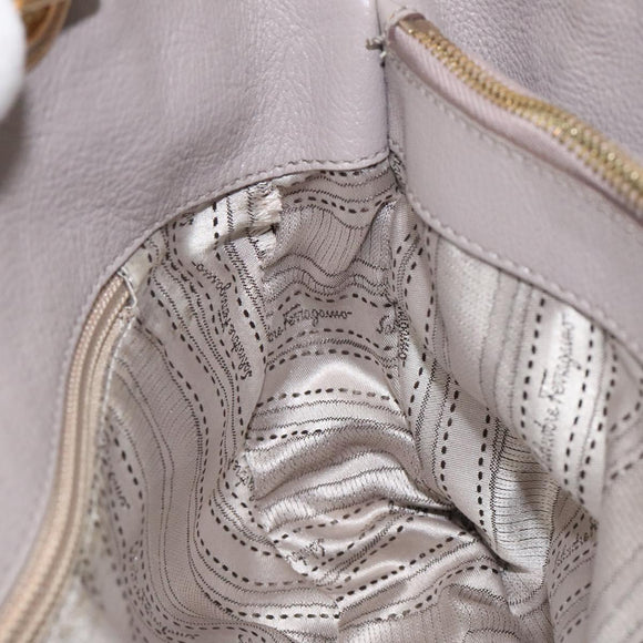 Salvatore Ferragamo Gancini Chain Hand Bag Leather Gray Gold Auth yk18218