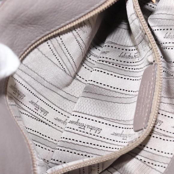 Salvatore Ferragamo Gancini Chain Hand Bag Leather Gray Gold Auth yk18218