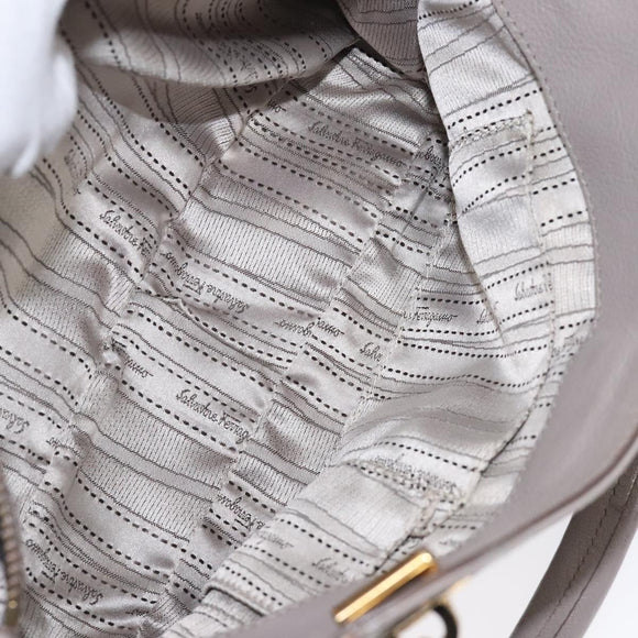 Salvatore Ferragamo Gancini Chain Hand Bag Leather Gray Gold Auth yk18218