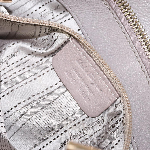 Salvatore Ferragamo Gancini Chain Hand Bag Leather Gray Gold Auth yk18218