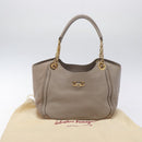 Salvatore Ferragamo Gancini Chain Hand Bag Leather Gray Gold Auth yk18218-12