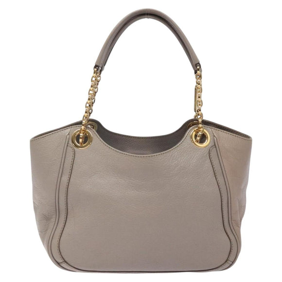 Salvatore Ferragamo Gancini Chain Hand Bag Leather Gray Gold Auth yk18218