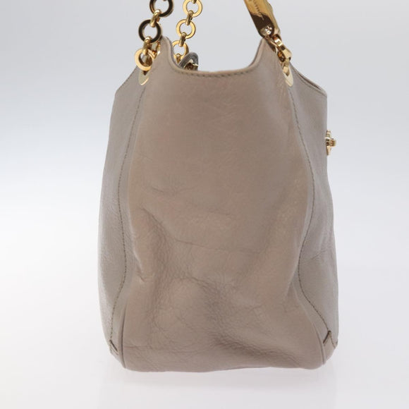 Salvatore Ferragamo Gancini Chain Hand Bag Leather Gray Gold Auth yk18218