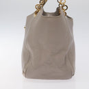 Salvatore Ferragamo Gancini Chain Hand Bag Leather Gray Gold Auth yk18218-4