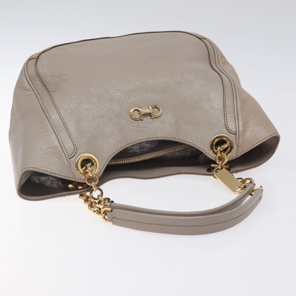 Salvatore Ferragamo Gancini Chain Hand Bag Leather Gray Gold Auth yk18218