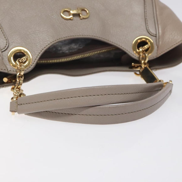 Salvatore Ferragamo Gancini Chain Hand Bag Leather Gray Gold Auth yk18218