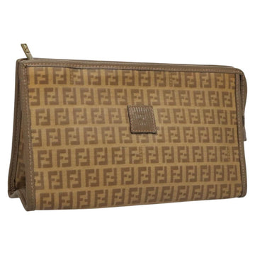 FENDI Zucchino Canvas Clutch Bag Vintage Beige Auth yk18219