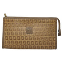 FENDI Zucchino Canvas Clutch Bag Vintage Beige Auth yk18219-13