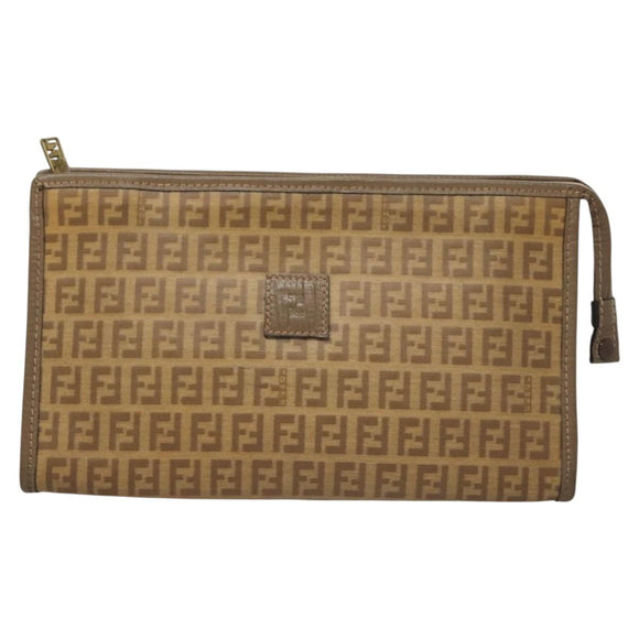 FENDI Zucchino Canvas Clutch Bag Vintage Beige Auth yk18219