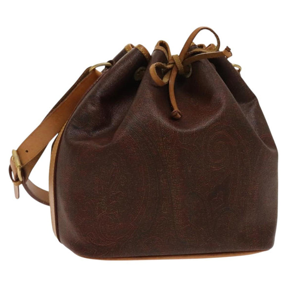 ETRO Paisley Shoulder Bag PVC Brown Gold Auth yk18229
