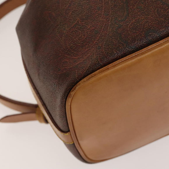 ETRO Paisley Shoulder Bag PVC Brown Gold Auth yk18229