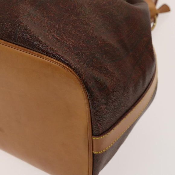 ETRO Paisley Shoulder Bag PVC Brown Gold Auth yk18229