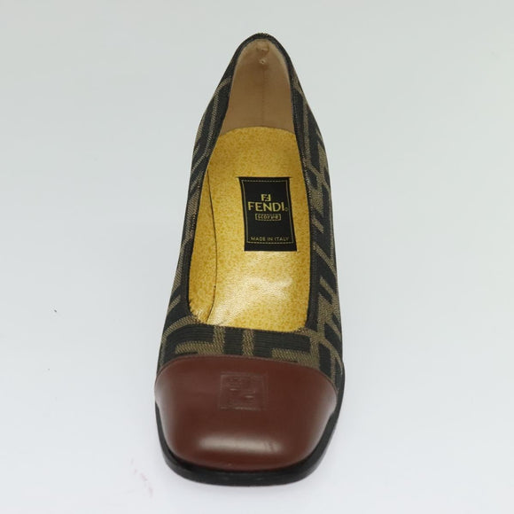 FENDI Zucca Canvas Pumps 36 Pumps Brown Black gold Auth yk18254