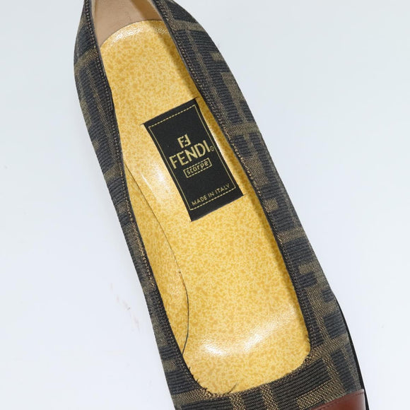 FENDI Zucca Canvas Pumps 36 Pumps Brown Black gold Auth yk18254