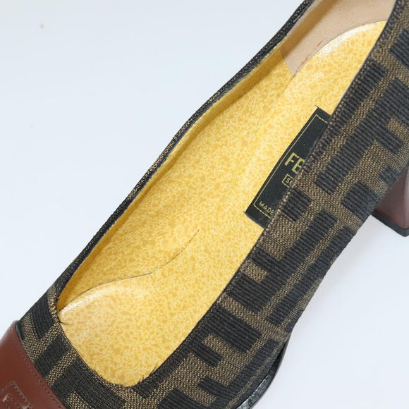 FENDI Zucca Canvas Pumps 36 Pumps Brown Black gold Auth yk18254