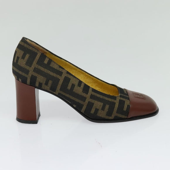 FENDI Zucca Canvas Pumps 36 Pumps Brown Black gold Auth yk18254