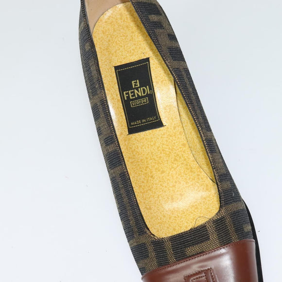 FENDI Zucca Canvas Pumps 36 Pumps Brown Black gold Auth yk18254