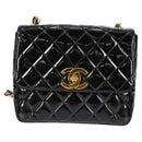 CHANEL Matelasse Chain Shoulder Bag Patent leather Black Gold CC Auth yk18276-13