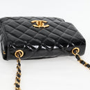 CHANEL Matelasse Chain Shoulder Bag Patent leather Black Gold CC Auth yk18276-6