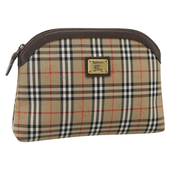 Burberrys Nova Check Pouch Canvas Beige Auth yk18283