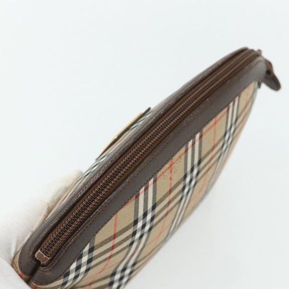 Burberrys Nova Check Pouch Canvas Beige Auth yk18283