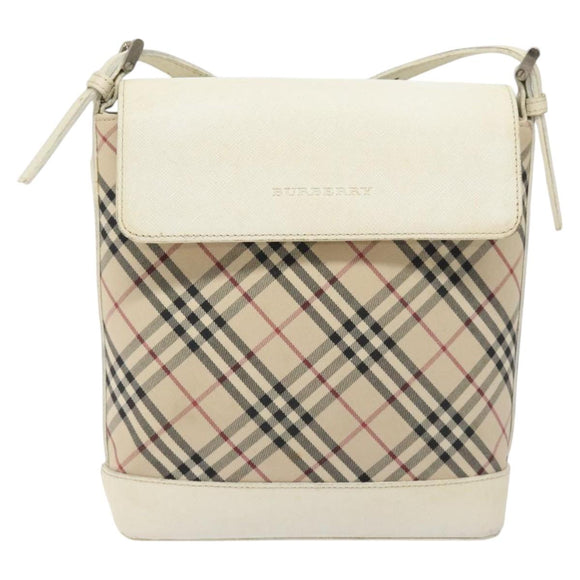 BURBERRY Nova Check Shoulder Bag Canvas Beige Silver Auth yk18321