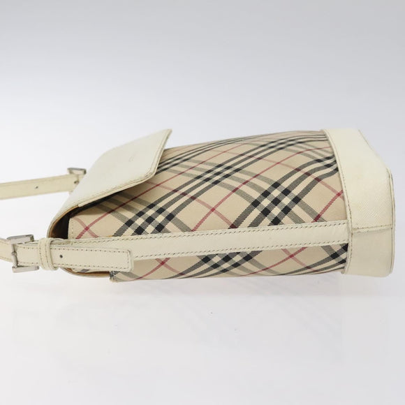 BURBERRY Nova Check Shoulder Bag Canvas Beige Silver Auth yk18321