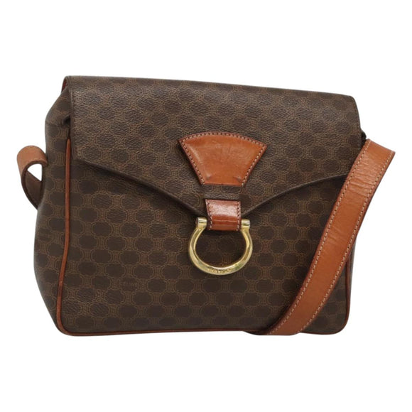 CELINE Macadam Canvas Shoulder Bag PVC Leather Brown Gold Auth yk18347