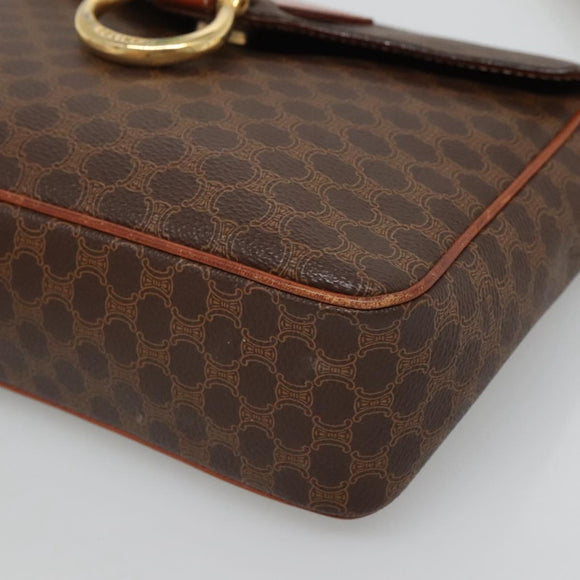 CELINE Macadam Canvas Shoulder Bag PVC Leather Brown Gold Auth yk18347