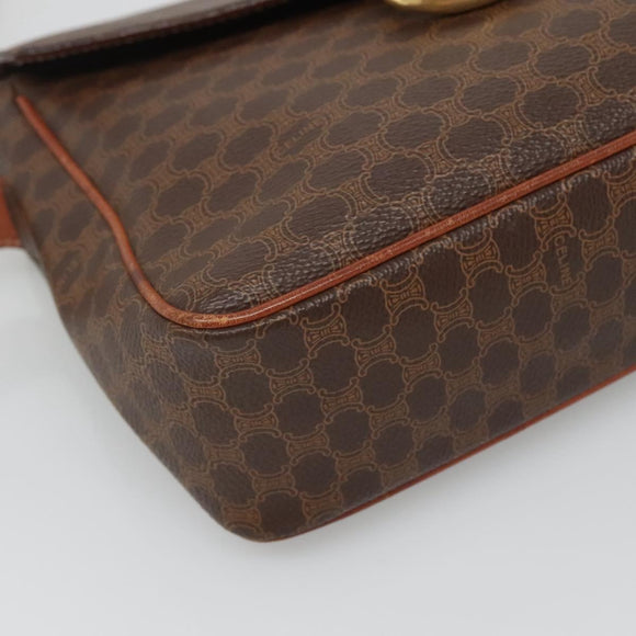 CELINE Macadam Canvas Shoulder Bag PVC Leather Brown Gold Auth yk18347