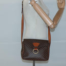CELINE Macadam Canvas Shoulder Bag PVC Leather Brown Gold Auth yk18347-20