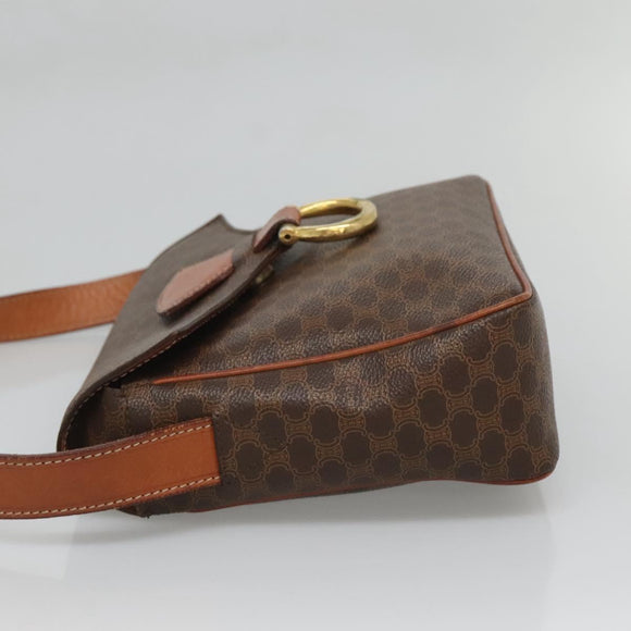 CELINE Macadam Canvas Shoulder Bag PVC Leather Brown Gold Auth yk18347