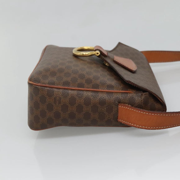 CELINE Macadam Canvas Shoulder Bag PVC Leather Brown Gold Auth yk18347