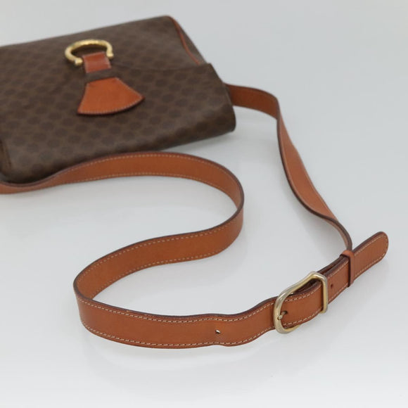 CELINE Macadam Canvas Shoulder Bag PVC Leather Brown Gold Auth yk18347