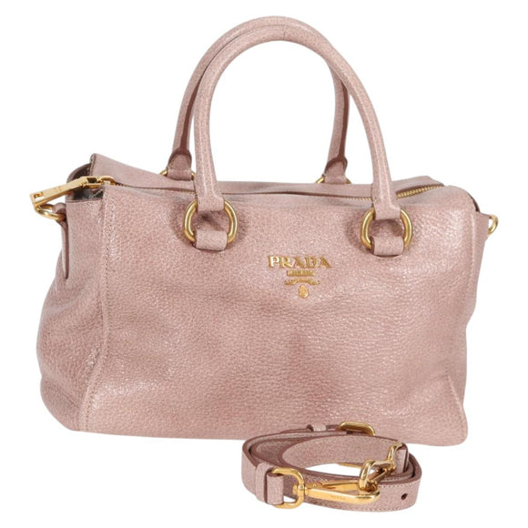 PRADA Hand Bag Leather 2way Pink Gold Auth yk18353M