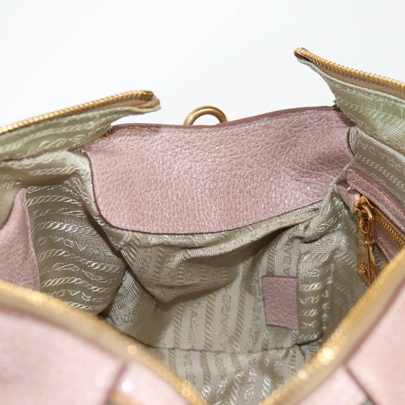PRADA Hand Bag Leather 2way Pink Gold Auth yk18353M