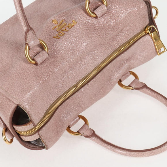 PRADA Hand Bag Leather 2way Pink Gold Auth yk18353M