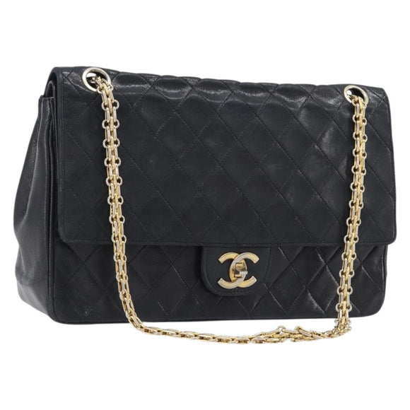 CHANEL Matelasse Chain Hand Bag Lamb Skin Vintage Black Gold CC Auth yk18374A