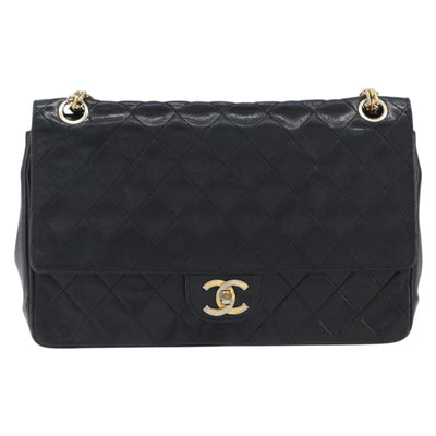 CHANEL Matelasse Chain Hand Bag Lamb Skin Vintage Black Gold CC Auth yk18374A - 0