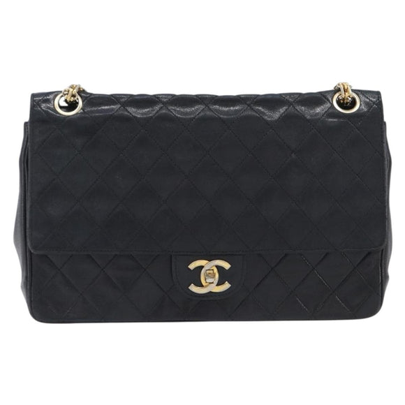 CHANEL Matelasse Chain Hand Bag Lamb Skin Vintage Black Gold CC Auth yk18374A