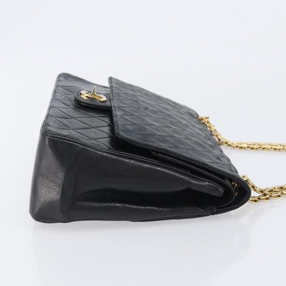 CHANEL Matelasse Chain Hand Bag Lamb Skin Vintage Black Gold CC Auth yk18374A