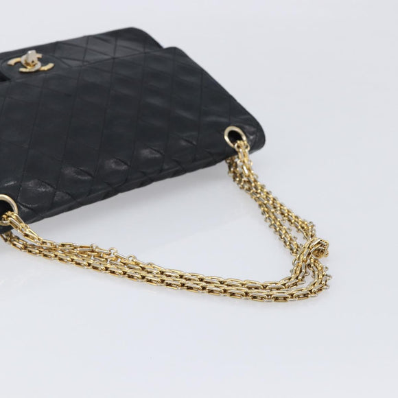 CHANEL Matelasse Chain Hand Bag Lamb Skin Vintage Black Gold CC Auth yk18374A